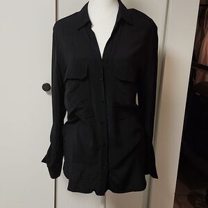 Zara button collared shirt sz S adjustable sleeves pockets office goth